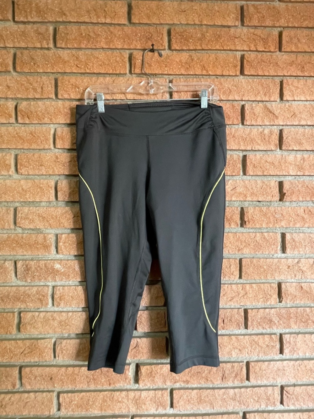 tek gear Dark Grey Capri Leggings with Neon Yellow Piping